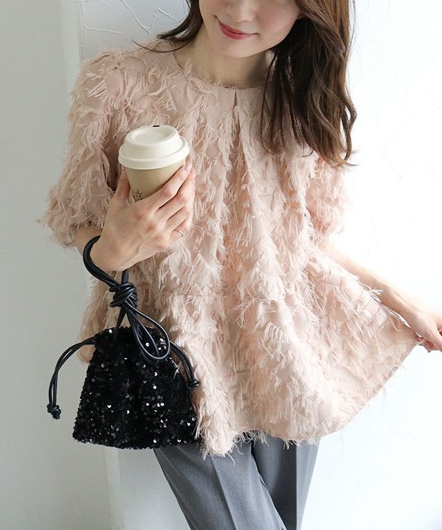 【ピエロ/Pierrot】のジャカードギャザーフレアブラウス インテリア・キッズ・メンズ・レディースファッション・服の通販 founy(ファニー) 　ファッション　Fashion　レディースファッション　Fashion for Women　トップス・カットソー　Cut & Sew Tops　シャツ・ブラウス・オフィスカジュアル　Elegant Blouses & Button-Ups　スリーブ　Sleeve, Long Sleeve / Short Sleeve　プチプライス・低価格　Affordable / Budget Price　ジャカードギャザーフレアブラウス|ID: prp329100004048936 ipo3291000000036122226