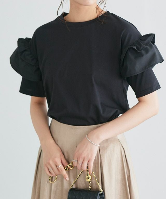 【ピエロ/Pierrot】の【イージーケア】デザインが選べるフリルドッキングカットソー 人気、トレンドファッション・服の通販 founy(ファニー) 　ファッション　Fashion　レディースファッション　Fashion for Women　トップス・カットソー　Cut & Sew Tops　カットソー・ベーシックTシャツ　Cut-and-Sewn Tops / Stretch Tees & Basics　インナー　Innerwear　シンプル　Simple, Minimal　フリル　Frill, Ruffle　プチプライス・低価格　Affordable / Budget Price　ボトム　Bottoms, Lower Wear　エレガント 上品　Elegant　 other-1|ID: prp329100004060804 ipo3291000000036122331