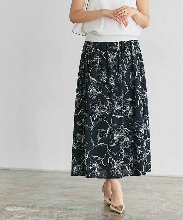 【ピエロ/Pierrot】の花柄ギャザーフレアスカート インテリア・キッズ・メンズ・レディースファッション・服の通販 founy(ファニー) https://founy.com/ ファッション Fashion レディースファッション Fashion for Women スカート Skirts Aライン・フレアスカート A-Line & Flared Skirts シンプル Simple, Minimal フェミニン Feminine, Girly プチプライス・低価格 Affordable / Budget Price |ID: prp329100004088666 ipo3291000000036252745