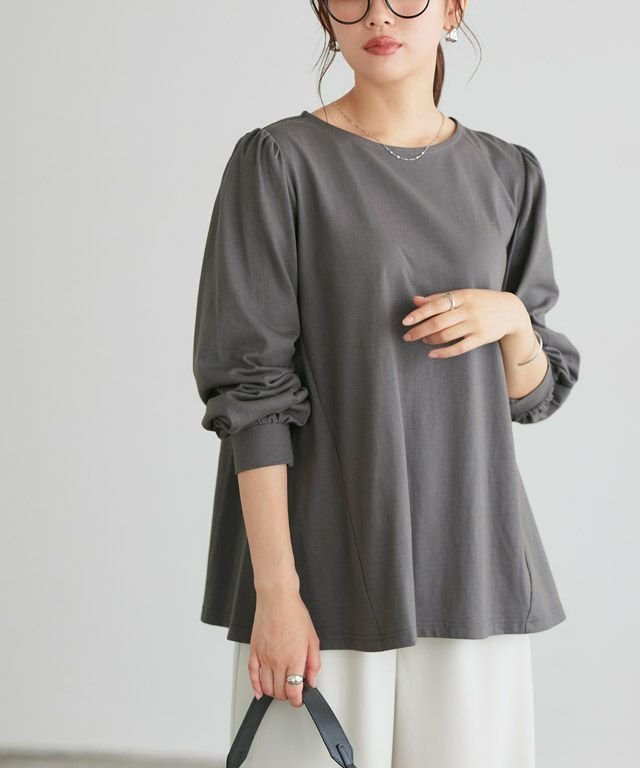 【ピエロ/Pierrot】の【B会場】パフフレアコットンロングスリーブTシャツ インテリア・キッズ・メンズ・レディースファッション・服の通販 founy(ファニー) 　ファッション　Fashion　レディースファッション　Fashion for Women　トップス・カットソー　Cut & Sew Tops　シャツ・ブラウス・オフィスカジュアル　Elegant Blouses & Button-Ups　ロングTシャツ・Tシャツ　Longline T-Shirts & Tees　シンプル　Simple, Minimal　バランス　Balance, Style Balance　フェミニン　Feminine, Girly　フレア　Flare, Flared　プチプライス・低価格　Affordable / Budget Price　吸水　Absorbent, Quick-Dry　166cm / チャコール / M|ID: prp329100004092673 ipo3291000000035374582