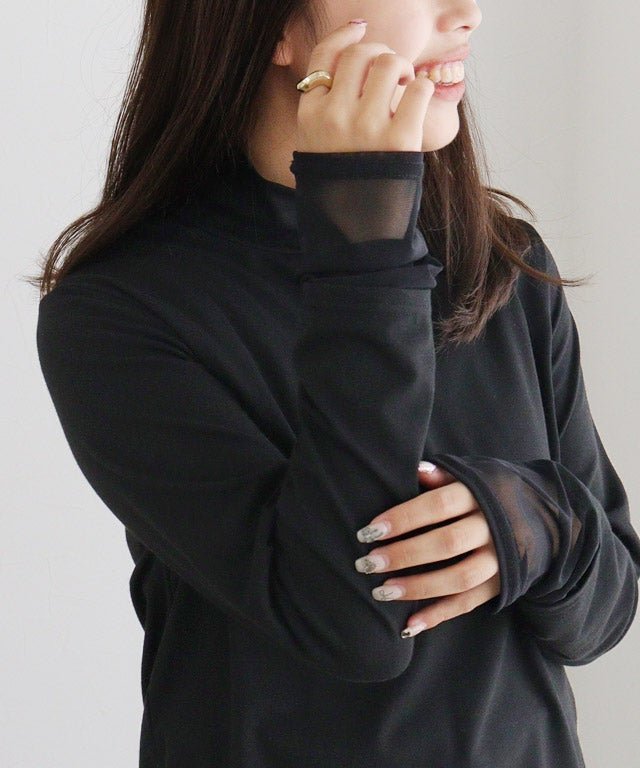 【ピエロ/Pierrot】のデザインが選べるドッキングカットソー インテリア・キッズ・メンズ・レディースファッション・服の通販 founy(ファニー) 　ファッション　Fashion　レディースファッション　Fashion for Women　トップス・カットソー　Cut & Sew Tops　カットソー・ベーシックTシャツ　Cut-and-Sewn Tops / Stretch Tees & Basics　インナー　Innerwear　カフス　Cuff Design　コンパクト　Compact, Small Size　シアー　Sheer, See-Through　シャーリング　Shirring, Ruched　とろみ　Fluid, Flowy Fabric　パール　Pearl, Pearl Accent　フェザー　Feather, Feather Detail　フレア　Flare, Flared　ベスト　Vest, Waistcoat　ボトム　Bottoms, Lower Wear　プチプライス・低価格　Affordable / Budget Price　150cm / ブラック / タートルネック / シアーカフス / M|ID: prp329100004097075 ipo3291000000036122538