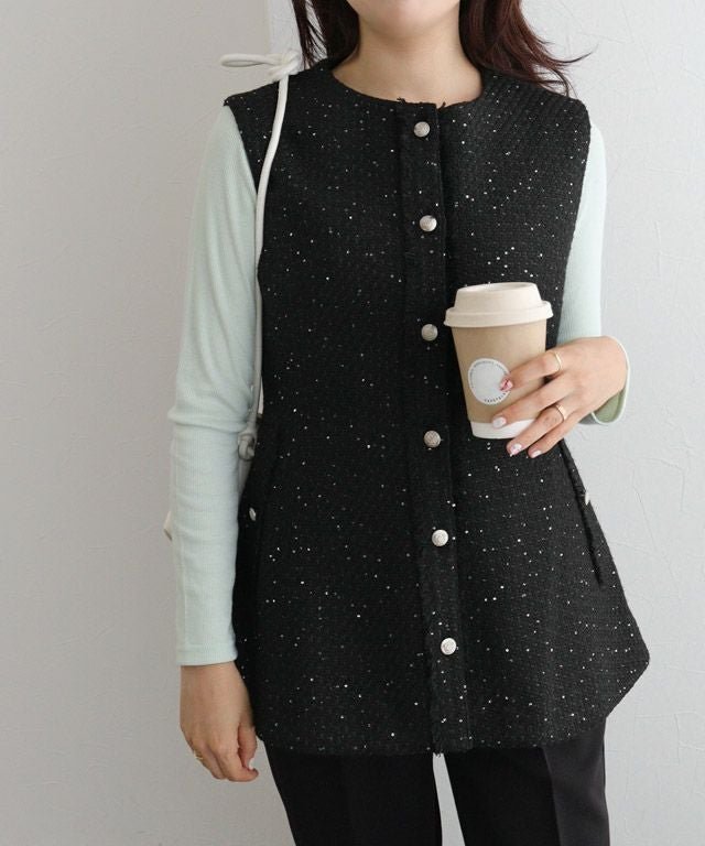 【ピエロ/Pierrot】のラメツイードペプラムジレ インテリア・キッズ・メンズ・レディースファッション・服の通販 founy(ファニー) https://founy.com/ ファッション Fashion レディースファッション Fashion for Women アウター Coat / Outerwear Collection トップス・カットソー Cut & Sew Tops ベスト&ジレ / 重ね着スタイル Vests & Gilets インナー Innerwear スパンコール Sequins, Sequin Embellishment ツイード Twill, Twill Weave フリンジ Fringe, Tassel フレア Flare, Flared プチプライス・低価格 Affordable / Budget Price ペプラム Peplum, Flared Hem ポケット Pocket, Pocket Detail |ID: prp329100004110857 ipo3291000000036252822