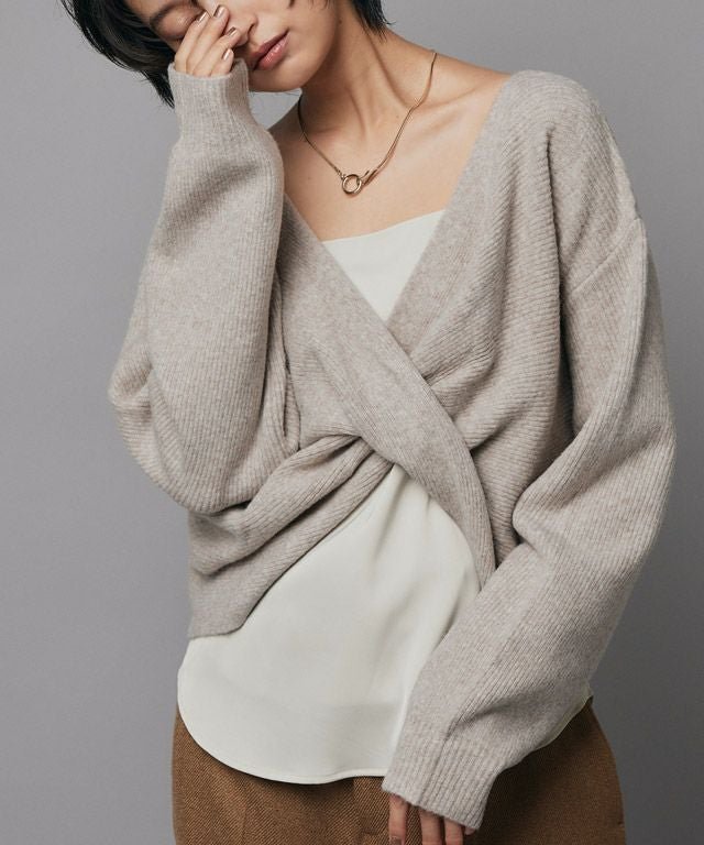 【ピエロ/Pierrot】のRASW カシュクールニット インテリア・キッズ・メンズ・レディースファッション・服の通販 founy(ファニー) 　ファッション　Fashion　レディースファッション　Fashion for Women　トップス・カットソー　Cut & Sew Tops　ニット　Knit Tops & Sweaters　クロップド　Cropped, Short Length　ツイスト　Tweed, Tweed Fabric　デコルテ　Décolleté, Neckline　フロント　Front, Front Design　プチプライス・低価格　Affordable / Budget Price　166cm / 杢グレージュ / M|ID: prp329100004136413 ipo3291000000036123071