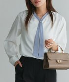 【ピエロ/Pierrot】のタイデザインブラウス 166cm / オフホワイト×グレイッシュブルー / M|ID:prp329100004136423