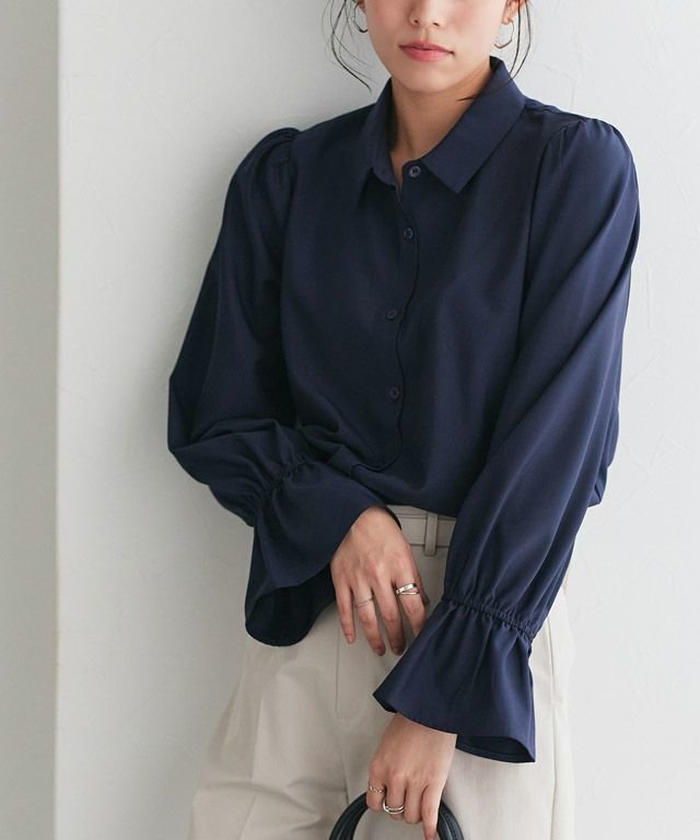 【ピエロ/Pierrot】のキャンディスリーブシャツ インテリア・キッズ・メンズ・レディースファッション・服の通販 founy(ファニー) 　ファッション　Fashion　レディースファッション　Ladies' Fashion Online　トップス・カットソー　Tops/Tshirt　シャツ/ブラウス　Shirts/Blouses　シンプル　Simple　フェミニン　Feminine　プチプライス・低価格　Affordable　エレガント 上品　Elegant　167cm / ネイビー / M|ID: prp329100004136428 ipo3291000000030842785