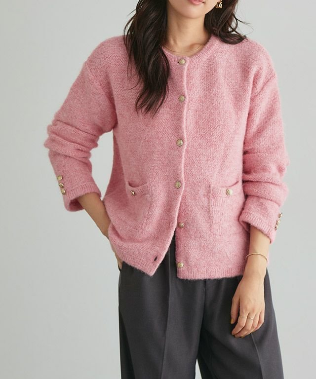 【ピエロ/Pierrot】のゴールドボタンニットカーディガン インテリア・キッズ・メンズ・レディースファッション・服の通販 founy(ファニー) 　ファッション　Fashion　レディースファッション　WOMEN　トップス・カットソー　Tops/Tshirt　ニット　Knit Tops　カーディガン　Cardigans　おすすめ　Recommend　シンプル　Simple　プチプライス・低価格　Affordable　羽織　Haori　166cm / 杢ピンク / M|ID: prp329100004136430 ipo3291000000030329171