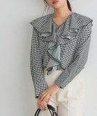 【ピエロ/Pierrot】の千鳥柄フリルブラウス 166cm / ブラック / M|ID: prp329100004136433 ipo3291000000036307323