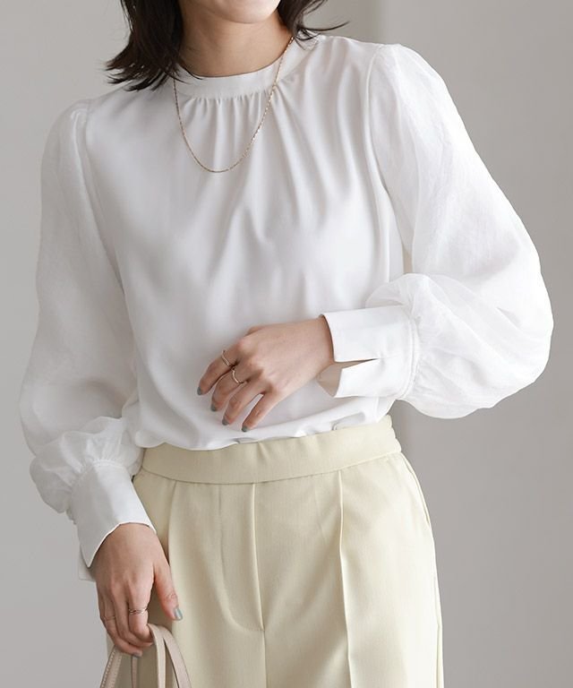 【ピエロ/Pierrot】の2wayオーガンジースリーブブラウス インテリア・キッズ・メンズ・レディースファッション・服の通販 founy(ファニー) 　ファッション　Fashion　レディースファッション　WOMEN　トップス・カットソー　Tops/Tshirt　シャツ/ブラウス　Shirts/Blouses　送料無料　Free Shipping　オーガンジー　Organdy　ドッキング　Docking　フェミニン　Feminine　プチプライス・低価格　Affordable　2wayオーガンジースリーブブラウス|ID: prp329100004136444 ipo3291000000031216464
