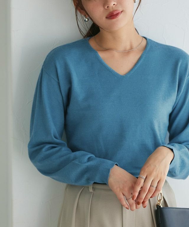 【ピエロ/Pierrot】の洗えるふんわりカシミヤタッチニット インテリア・キッズ・メンズ・レディースファッション・服の通販 founy(ファニー) 　ファッション　Fashion　レディースファッション　Fashion for Women　トップス・カットソー　Cut & Sew Tops　ニット　Knit Tops & Sweaters　送料無料　Free Shipping　インナー　Innerwear　シンプル　Simple, Minimal　プチプライス・低価格　Affordable / Budget Price　ベーシック　Basic, Essential　エレガント 上品　Elegant　洗える　Machine Washable　166cm / 杢ブルー / Vネック / M|ID: prp329100004140595 ipo3291000000033833130