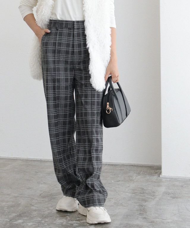 【ピエロ/Pierrot】のカシミヤタッチセミルーズストレートパンツ インテリア・キッズ・メンズ・レディースファッション・服の通販 founy(ファニー) 　ファッション　Fashion　レディースファッション　Fashion for Women　パンツ　Pants & Trousers　シンプル　Simple, Minimal　ストレッチ　Stretch, Stretchy Fabric　バランス　Balance, Style Balance　プチプライス・低価格　Affordable / Budget Price　A/W・秋冬　Autumn/Winter　157cm / チェック / M|ID: prp329100004153335 ipo3291000000036120813