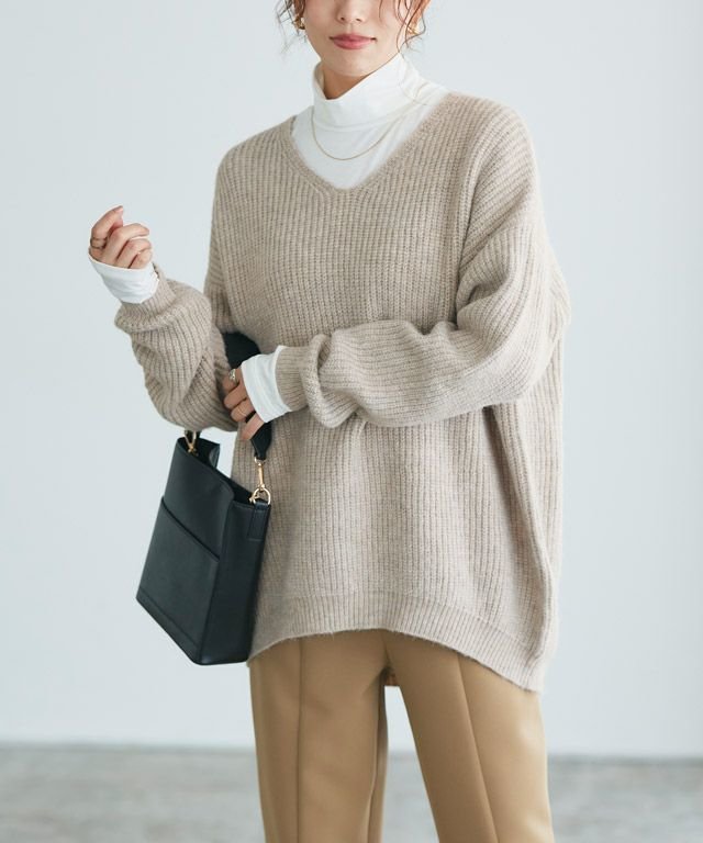 【ピエロ/Pierrot】のコクーンシルエットニット インテリア・キッズ・メンズ・レディースファッション・服の通販 founy(ファニー) 　ファッション　Fashion　レディースファッション　Fashion for Women　トップス・カットソー　Cut & Sew Tops　ニット　Knit Tops & Sweaters　送料無料　Free Shipping　デコルテ　Décolleté, Neckline　プチプライス・低価格　Affordable / Budget Price　ボトム　Bottoms, Lower Wear　167cm / 杢ベージュ / M|ID: prp329100004153336 ipo3291000000033997054