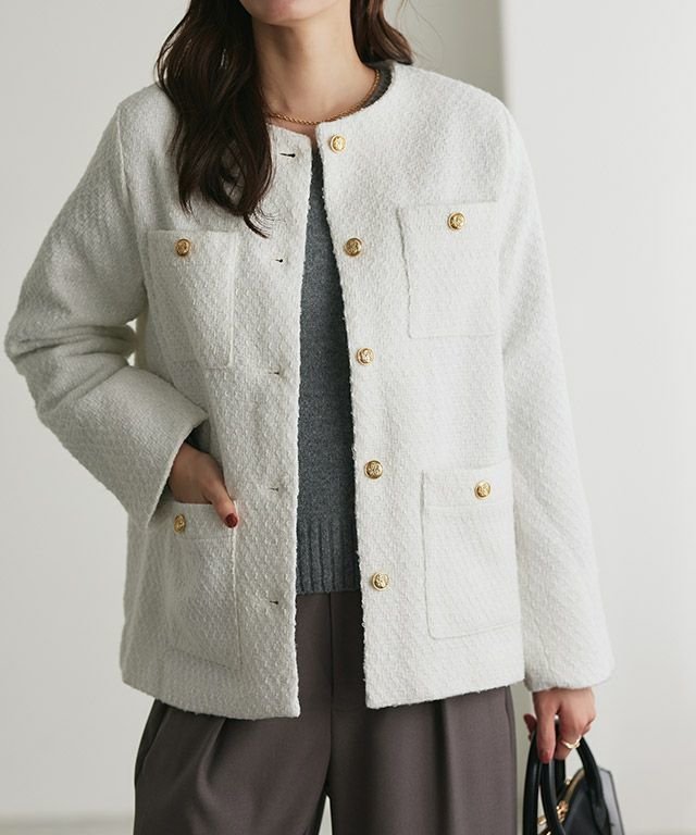 【ピエロ/Pierrot】のゴールドボタンジャコット インテリア・キッズ・メンズ・レディースファッション・服の通販 founy(ファニー) 　ファッション　Fashion　レディースファッション　Fashion for Women　アウター　Coat / Outerwear Collection　レディースジャケット・軽アウター　Jackets　ジャケット　Jacket, Outerwear　ツイード　Twill, Twill Weave　プチプライス・低価格　Affordable / Budget Price　ポケット　Pocket, Pocket Detail　メルトン　Melton, Heavy Wool　エレガント 上品　Elegant　ゴールドボタンジャコット|ID: prp329100004161603 ipo3291000000034296915