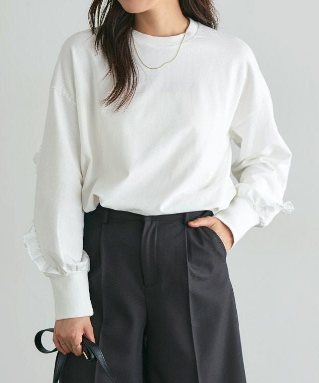 【ピエロ/Pierrot】のライトスウェットフリルデザインプルオーバー インテリア・キッズ・メンズ・レディースファッション・服の通販 founy(ファニー) 　ファッション　Fashion　レディースファッション　Fashion for Women　トップス・カットソー　Cut & Sew Tops　レディースパーカー・カジュアルフーディー　Casual Hoodies & Sweatshirts　カジュアルプルオーバー・ニットトップス　Pullovers & Knit Tops / Casual Pullovers　スウェット・クルーネックトップス　Sweatshirts & Crewnecks / Relaxed Fit Sweat Tops　フリル　Frill, Ruffle　プチプライス・低価格　Affordable / Budget Price　166cm / オフホワイト / M|ID: prp329100004166396 ipo3291000000036121037