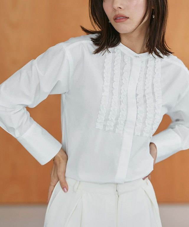 【ピエロ/Pierrot】のフリルピンタックブラウス インテリア・キッズ・メンズ・レディースファッション・服の通販 founy(ファニー) 　ファッション　Fashion　レディースファッション　WOMEN　トップス・カットソー　Tops/Tshirt　シャツ/ブラウス　Shirts/Blouses　2025年　2025　2025春夏・S/S　Ss,Spring/Summer,2025　フリル　Frills　プチプライス・低価格　Affordable　フリルピンタックブラウス|ID: prp329100004322429 ipo3291000000031069611