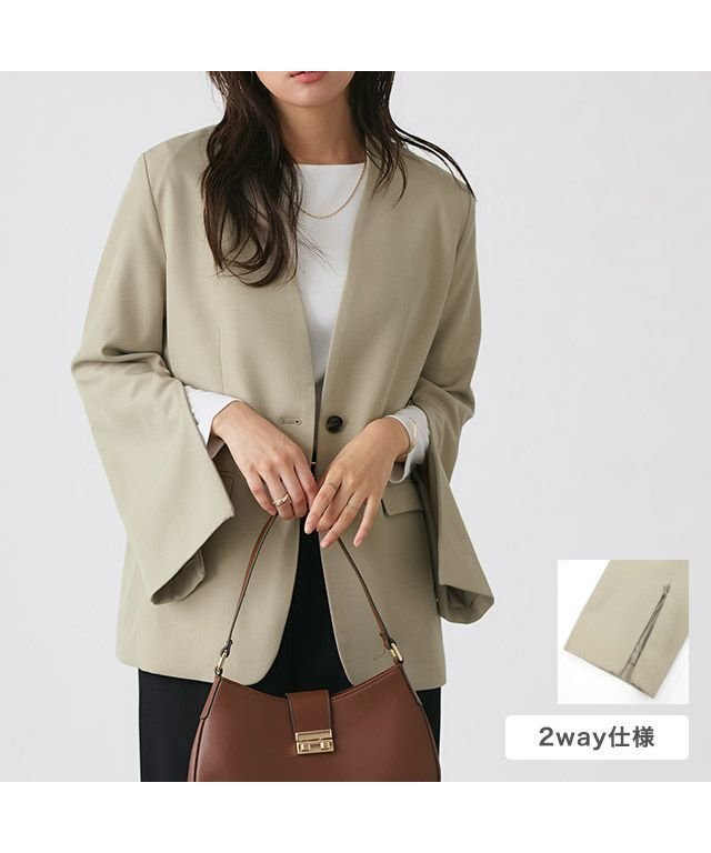 【ピエロ/Pierrot】の2wayスリーブノーカラージャケット インテリア・キッズ・メンズ・レディースファッション・服の通販 founy(ファニー) 　ファッション　Fashion　レディースファッション　Fashion for Women　アウター　Coat / Outerwear Collection　レディースジャケット・軽アウター　Jackets　ノーカラージャケット / シンプル上品コーデ　Collarless Jackets　2025年　2025　2025春夏・S/S　Spring/Summer 2025 SS25　インナー　Innerwear　シンプル　Simple, Minimal　ジャケット　Jacket, Outerwear　スリーブ　Sleeve, Long Sleeve / Short Sleeve　プチプライス・低価格　Affordable / Budget Price　2wayスリーブノーカラージャケット|ID: prp329100004334163 ipo3291000000031825846