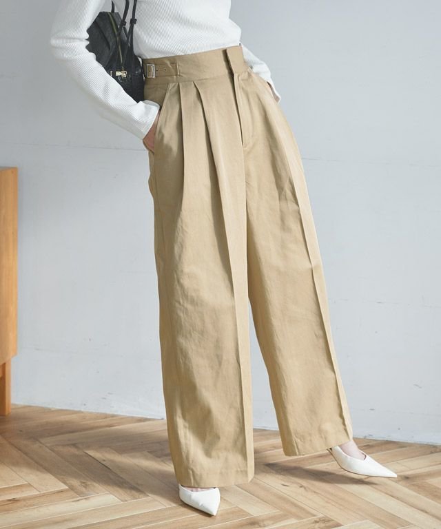 【ピエロ/Pierrot】のRASW サイドベルトワイドチノパンツ インテリア・キッズ・メンズ・レディースファッション・服の通販 founy(ファニー) 　ファッション　Fashion　レディースファッション　Fashion for Women　パンツ　Pants & Trousers　ベルト&ウエストマーク　Belts & Waist Accessories　2025年　2025　2025春夏・S/S　Spring/Summer 2025 SS25　センター　Center, Center Line　ダブル　Double, Double-Breasted　プチプライス・低価格　Affordable / Budget Price　ワイド　Wide, Wide Fit　エレガント 上品　Elegant　166cm / ベージュ / M|ID: prp329100004343201 ipo3291000000031838887