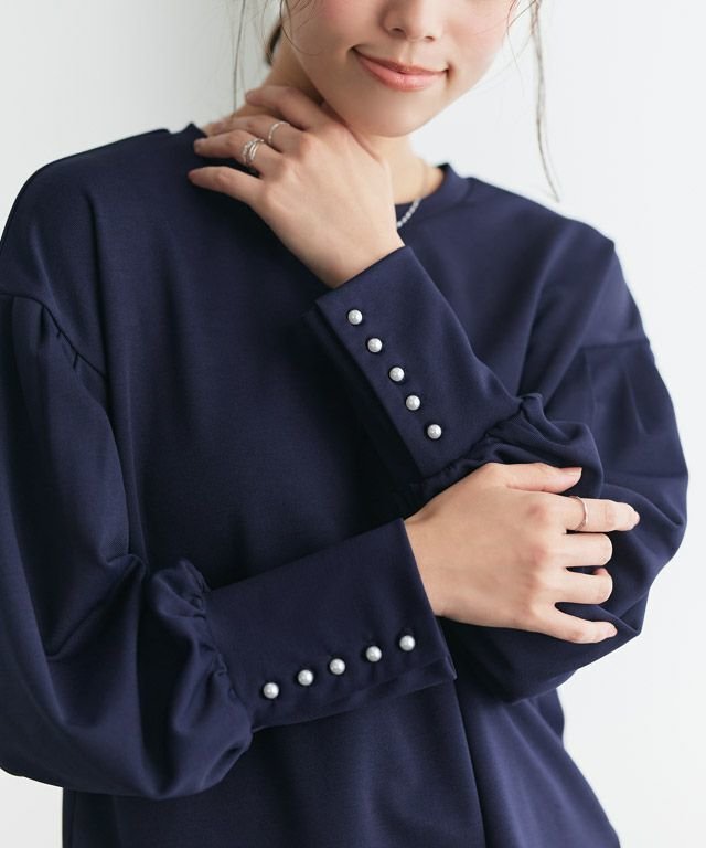【ピエロ/Pierrot】の【お手入れ簡単】選べる袖ボタンポンチプルオーバー インテリア・キッズ・メンズ・レディースファッション・服の通販 founy(ファニー) ファッション Fashion レディースファッション Fashion for Women トップス・カットソー Cut & Sew Tops カジュアルプルオーバー・ニットトップス Pullovers & Knit Tops / Casual Pullovers パール Pearl, Pearl Accent プチプライス・低価格 Affordable / Budget Price 167cm / ネイビー / パールボタン / M|ID: prp329100004352581 ipo3291000000035517639