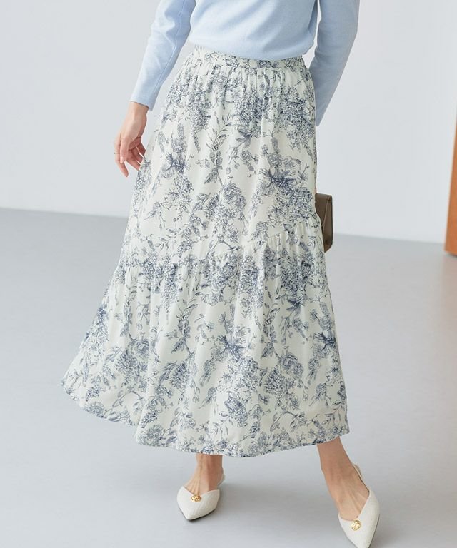 【ピエロ/Pierrot】のギャザー切替プリントスカート インテリア・キッズ・メンズ・レディースファッション・服の通販 founy(ファニー) 　ファッション　Fashion　レディースファッション　Fashion for Women　スカート　Skirts　ギャザー　Gathered, Ruffled　シンプル　Simple, Minimal　トレンド　Trend, Trending Now　プチプライス・低価格　Affordable / Budget Price　プリント　Print, Printed Pattern　切替　Switching, Contrast Panel　167cm / アイボリー / M|ID: prp329100004364381 ipo3291000000036122040