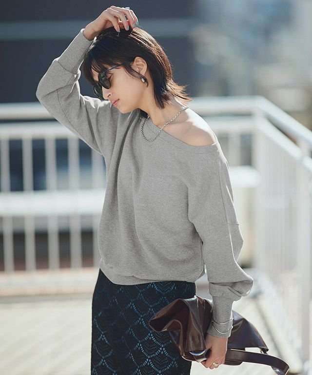 【ピエロ/Pierrot】のRASW ボートネックスウェット【KKfashionさんYouTube紹介アイテム】 インテリア・キッズ・メンズ・レディースファッション・服の通販 founy(ファニー) 　ファッション　Fashion　レディースファッション　Ladies' Fashion Online　トップス・カットソー　Tops/Tshirt　パーカ　Sweats　スウェット　Sweat　2025年　2025　2025春夏・S/S　Ss,Spring/Summer,2025　スウェット　Sweat　プチプライス・低価格　Affordable　ワンショル　One Shoulder　エレガント 上品　Elegant　166cm / 杢グレー / M|ID: prp329100004369976 ipo3291000000031864733