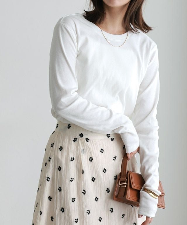 【ピエロ/Pierrot】のストレッチリブロングスリーブカットソー インテリア・キッズ・メンズ・レディースファッション・服の通販 founy(ファニー) 　ファッション　Fashion　レディースファッション　Fashion for Women　トップス・カットソー　Cut & Sew Tops　カットソー・ベーシックTシャツ　Cut-and-Sewn Tops / Stretch Tees & Basics　カットソー　Cut and Sewn Top　プチプライス・低価格　Affordable / Budget Price　ロング　Long, Long-Length　167cm / オフホワイト / M|ID: prp329100004373353 ipo3291000000036120153