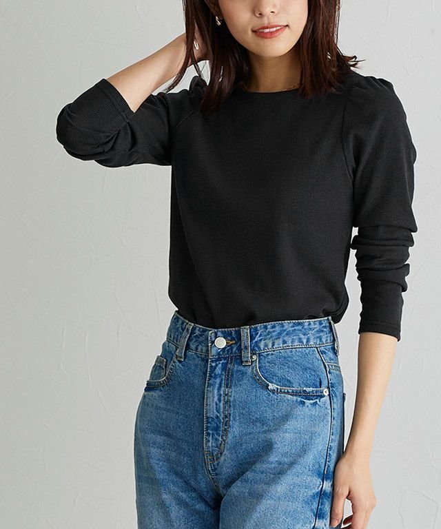 【ピエロ/Pierrot】のパフスリーブテレコリブカットソー インテリア・キッズ・メンズ・レディースファッション・服の通販 founy(ファニー) 　ファッション　Fashion　レディースファッション　Fashion for Women　トップス・カットソー　Cut & Sew Tops　カットソー・ベーシックTシャツ　Cut-and-Sewn Tops / Stretch Tees & Basics　おすすめ　Recommended / Our Picks　インナー　Innerwear　キャミワンピース　Cami Dress, Slip Dress　ギャザー　Gathered, Ruffled　スリーブ　Sleeve, Long Sleeve / Short Sleeve　トレンド　Trend, Trending Now　プチプライス・低価格　Affordable / Budget Price　167cm / ブラック / M|ID: prp329100004373357 ipo3291000000036068447