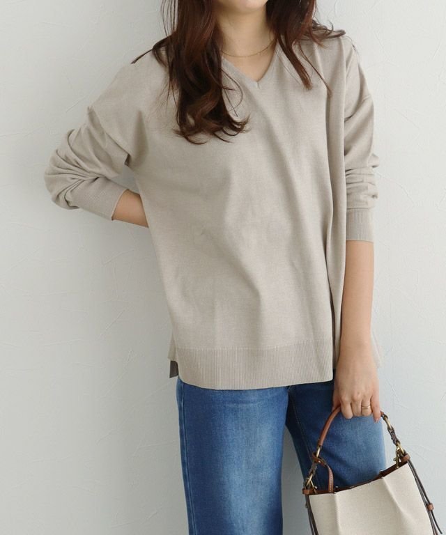 【ピエロ/Pierrot】のネックが選べるコットンミックスオーバーニット インテリア・キッズ・メンズ・レディースファッション・服の通販 founy(ファニー) 　ファッション　Fashion　レディースファッション　Fashion for Women　トップス・カットソー　Cut & Sew Tops　ニット　Knit Tops & Sweaters　送料無料　Free Shipping　ウォッシャブル　Machine Washable　シンプル　Simple, Minimal　プチプライス・低価格　Affordable / Budget Price　ベーシック　Basic, Essential　ミックス　Mix, Mixed Style　エレガント 上品　Elegant　157cm / グレージュ / Vネック / M|ID: prp329100004383534 ipo3291000000033488894