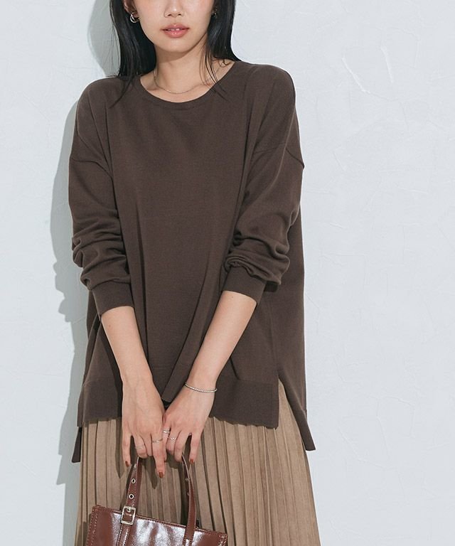 【ピエロ/Pierrot】のネックが選べるコットンミックスオーバーニット インテリア・キッズ・メンズ・レディースファッション・服の通販 founy(ファニー) 　ファッション　Fashion　レディースファッション　Fashion for Women　トップス・カットソー　Cut & Sew Tops　ニット　Knit Tops & Sweaters　送料無料　Free Shipping　ウォッシャブル　Machine Washable　シンプル　Simple, Minimal　プチプライス・低価格　Affordable / Budget Price　ベーシック　Basic, Essential　ミックス　Mix, Mixed Style　エレガント 上品　Elegant　162cm / ブラウン / ボートネック / M|ID: prp329100004383534 ipo3291000000033488897