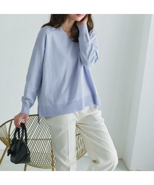 【ピエロ/Pierrot】のネックが選べるコットンミックスオーバーニット インテリア・キッズ・メンズ・レディースファッション・服の通販 founy(ファニー) 　ファッション　Fashion　レディースファッション　Fashion for Women　トップス・カットソー　Cut & Sew Tops　ニット　Knit Tops & Sweaters　送料無料　Free Shipping　ウォッシャブル　Machine Washable　シンプル　Simple, Minimal　プチプライス・低価格　Affordable / Budget Price　ベーシック　Basic, Essential　ミックス　Mix, Mixed Style　エレガント 上品　Elegant　167cm / アッシュブルー / Vネック / M|ID: prp329100004383534 ipo3291000000036122054