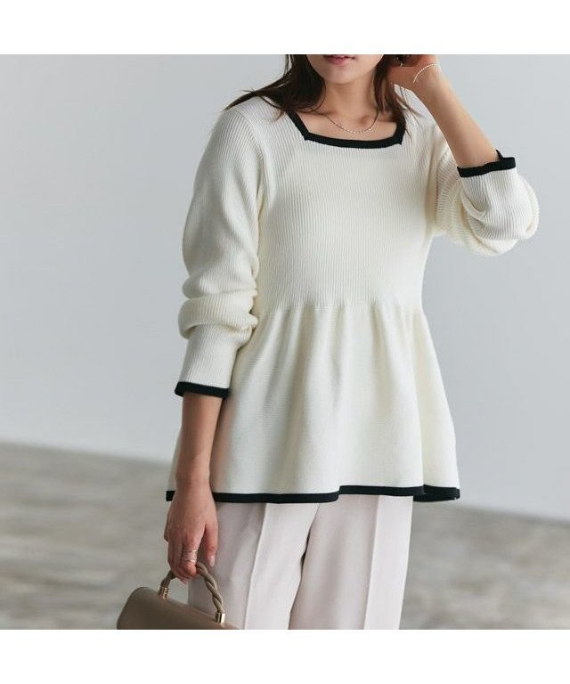 【ピエロ/Pierrot】の配色ペプラムニット インテリア・キッズ・メンズ・レディースファッション・服の通販 founy(ファニー) ファッション Fashion レディースファッション Fashion for Women トップス・カットソー Cut & Sew Tops ニット Knit Tops & Sweaters フェミニン Feminine, Girly プチプライス・低価格 Affordable / Budget Price ペプラム Peplum, Flared Hem 166cm / オフホワイト×ブラック / M|ID: prp329100004390600 ipo3291000000034223441