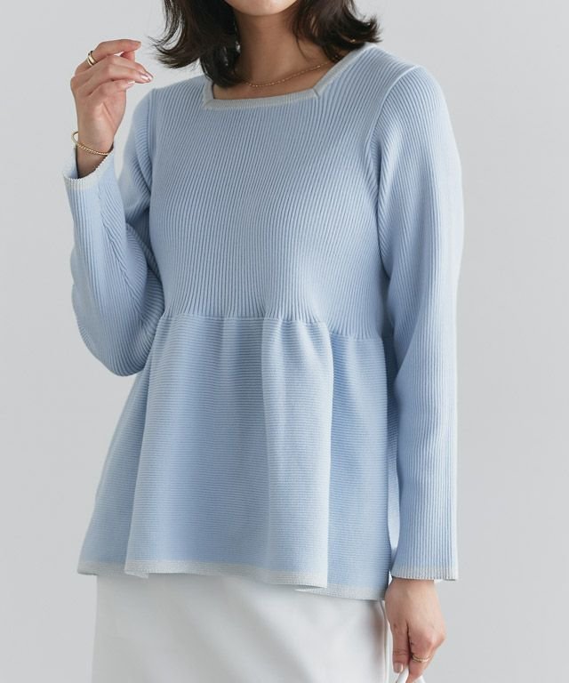 【ピエロ/Pierrot】の配色ペプラムニット インテリア・キッズ・メンズ・レディースファッション・服の通販 founy(ファニー) ファッション Fashion レディースファッション Fashion for Women トップス・カットソー Cut & Sew Tops ニット Knit Tops & Sweaters フェミニン Feminine, Girly プチプライス・低価格 Affordable / Budget Price ペプラム Peplum, Flared Hem 167cm / ライトブルー×シルバーラメ / M|ID: prp329100004390600 ipo3291000000034223442