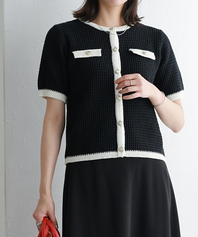 【ピエロ/Pierrot】の【KKfashionさんYouTube紹介アイテム】サマーツイードニットカーディガン インテリア・キッズ・メンズ・レディースファッション・服の通販 founy(ファニー) 　ファッション　Fashion　レディースファッション　WOMEN　トップス・カットソー　Tops/Tshirt　ニット　Knit Tops　カーディガン　Cardigans　送料無料　Free Shipping　2025年　2025　2025春夏・S/S　Ss,Spring/Summer,2025　カーディガン　Cardigan　ジャケット　Jacket　ツイード　Tweed　トレンド　Trend　プチプライス・低価格　Affordable　再入荷　Restock/Back In Stock/Re Arrival　167cm / ブラック×アイボリー / M|ID: prp329100004408938 ipo3291000000031159115