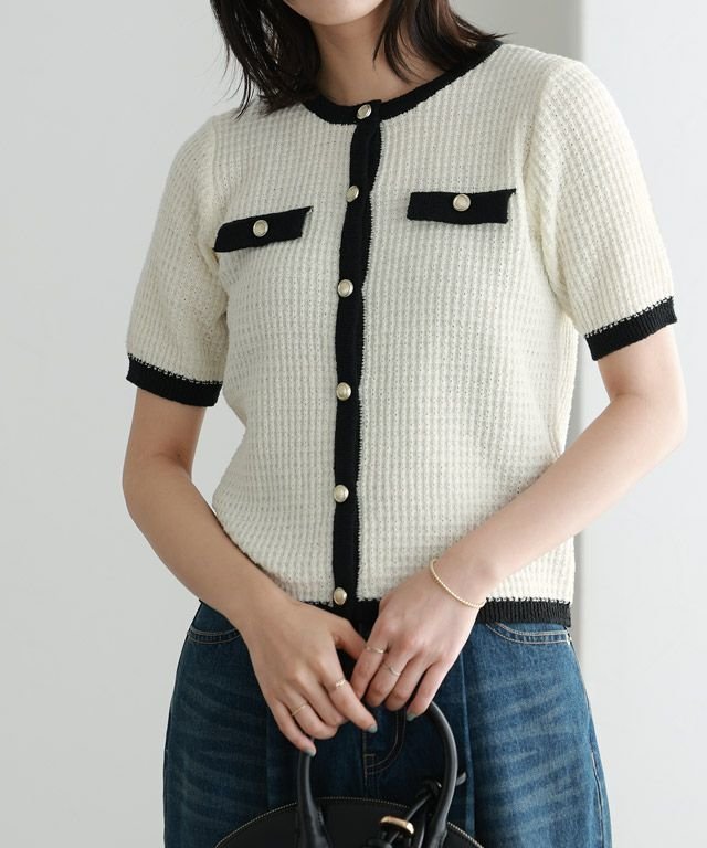 【ピエロ/Pierrot】の【KKfashionさんYouTube紹介アイテム】サマーツイードニットカーディガン インテリア・キッズ・メンズ・レディースファッション・服の通販 founy(ファニー) 　ファッション　Fashion　レディースファッション　WOMEN　トップス・カットソー　Tops/Tshirt　ニット　Knit Tops　カーディガン　Cardigans　送料無料　Free Shipping　2025年　2025　2025春夏・S/S　Ss,Spring/Summer,2025　カーディガン　Cardigan　ジャケット　Jacket　ツイード　Tweed　トレンド　Trend　プチプライス・低価格　Affordable　再入荷　Restock/Back In Stock/Re Arrival　167cm / アイボリー×ブラック / M|ID: prp329100004408938 ipo3291000000031159116