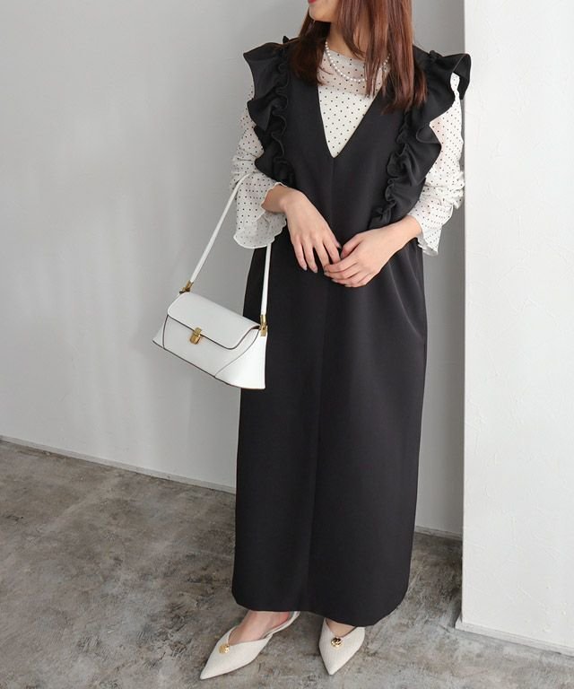 【ピエロ/Pierrot】のショルダーフリルVネックジャンパースカート インテリア・キッズ・メンズ・レディースファッション・服の通販 founy(ファニー) https://founy.com/ ファッション Fashion レディースファッション WOMEN スカート Skirt 2025年 2025 2025春夏・S/S Ss,Spring/Summer,2025 ショルダー Shoulder ストレッチ Stretch フリル Frills プチプライス・低価格 Affordable |ID: prp329100004424464 ipo3291000000031756280