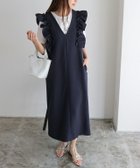 【ピエロ/Pierrot】のショルダーフリルVネックジャンパースカート【SAORIさんコラボカラーアイテム】 157cm / ネイビー / M|ID:prp329100004424464