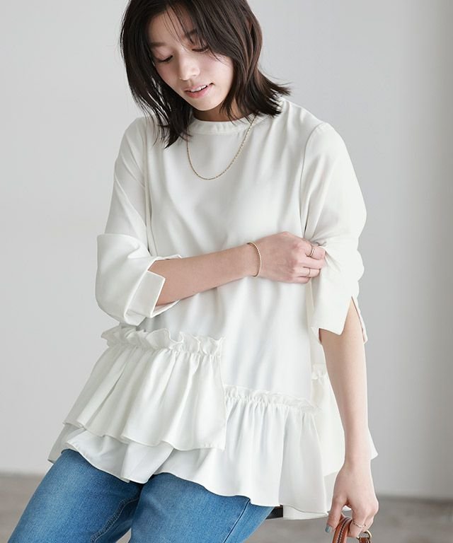 【ピエロ/Pierrot】のヘムフリルアシメブラウス インテリア・キッズ・メンズ・レディースファッション・服の通販 founy(ファニー) 　ファッション　Fashion　レディースファッション　WOMEN　トップス・カットソー　Tops/Tshirt　シャツ/ブラウス　Shirts/Blouses　送料無料　Free Shipping　2025年　2025　2025春夏・S/S　Ss,Spring/Summer,2025　シンプル　Simple　フェミニン　Feminine　フリル　Frills　フレア　Flare　プチプライス・低価格　Affordable　ヘムフリルアシメブラウス|ID: prp329100004430444 ipo3291000000031876754