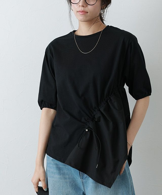 【ピエロ/Pierrot】の異素材ドッキングドロストカットソー インテリア・キッズ・メンズ・レディースファッション・服の通販 founy(ファニー) 　ファッション　Fashion　レディースファッション　WOMEN　トップス・カットソー　Tops/Tshirt　カットソー　Cut and Sewn　送料無料　Free Shipping　2025年　2025　2025春夏・S/S　Ss,Spring/Summer,2025　カットソー　Cut And Sew　ドッキング　Docking　ドローコード　Draw Cord　プチプライス・低価格　Affordable　エレガント 上品　Elegant　異素材ドッキングドロストカットソー|ID: prp329100004435864 ipo3291000000031744590