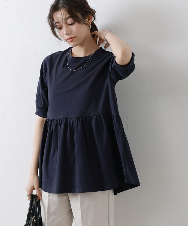 【ピエロ/Pierrot】のパフフレアTシャツ インテリア・キッズ・メンズ・レディースファッション・服の通販 founy(ファニー) 　ファッション　Fashion　レディースファッション　WOMEN　トップス・カットソー　Tops/Tshirt　シャツ/ブラウス　Shirts/Blouses　ロング / Tシャツ　T-Shirts　送料無料　Free Shipping　2025年　2025　2025春夏・S/S　Ss,Spring/Summer,2025　おすすめ　Recommend　ギャザー　Gather　フェミニン　Feminine　フレア　Flare　プチプライス・低価格　Affordable　再入荷　Restock/Back In Stock/Re Arrival　167cm / ネイビー / M|ID: prp329100004435876 ipo3291000000030984430