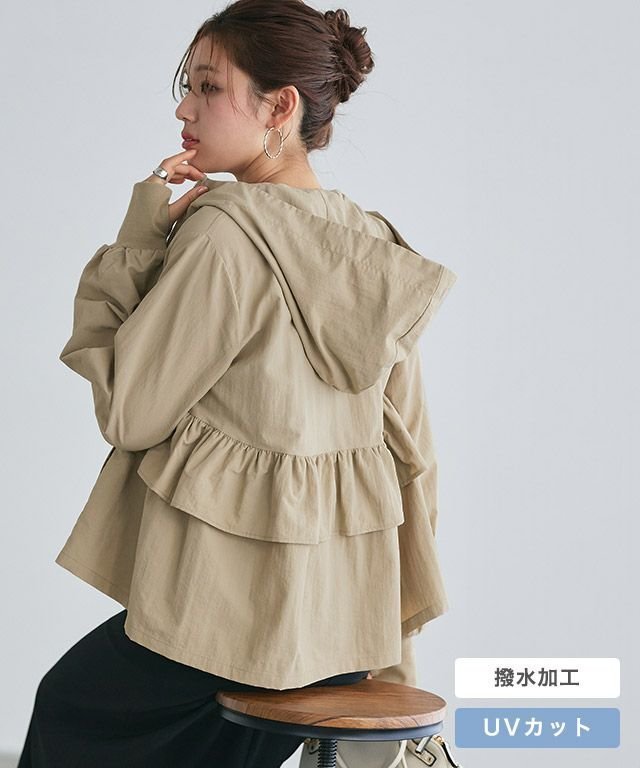 【ピエロ/Pierrot】のUVカットバックフリルパーカー インテリア・キッズ・メンズ・レディースファッション・服の通販 founy(ファニー) 　ファッション　Fashion　レディースファッション　WOMEN　アウター　Coat Outerwear　ジャケット　Jackets　フェミニン　Feminine　フロント　Front　プチプライス・低価格　Affordable　再入荷　Restock/Back In Stock/Re Arrival　UVカットバックフリルパーカー|ID: prp329100004435884 ipo3291000000031634964