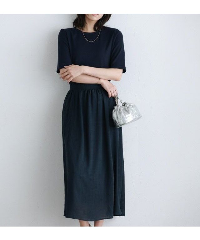 【ピエロ/Pierrot】の【おまとめ買いキャンペーン対象】シアーチェックドッキングワンピース インテリア・キッズ・メンズ・レディースファッション・服の通販 founy(ファニー) 　ファッション　Fashion　レディースファッション　Fashion for Women　ワンピース　Dresses　カットソー　Cut and Sewn Top　トレンド　Trend, Trending Now　ドッキング　Docking, Mixed Material　プチプライス・低価格　Affordable / Budget Price　167cm / ネイビー / M|ID: prp329100004450942 ipo3291000000033037656
