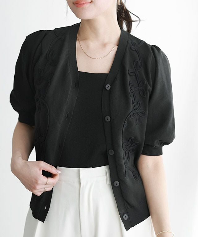 【ピエロ/Pierrot】のコード刺繍ニットカーディガン 人気、トレンドファッション・服の通販 founy(ファニー) 　ファッション　Fashion　レディースファッション　Fashion for Women　トップス・カットソー　Cut & Sew Tops　ニット　Knit Tops & Sweaters　カーディガン・羽織り　Layered Style Cardigans　カーディガン　Cardigan, Knitwear　プチプライス・低価格　Affordable / Budget Price　半袖　Short Sleeve, Half Sleeve　 other-1|ID: prp329100004450943 ipo3291000000035896361