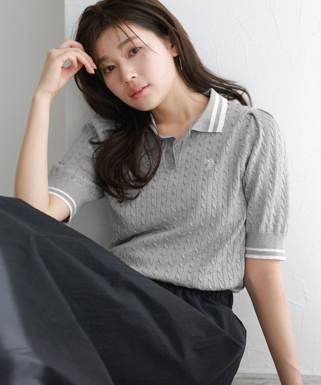 【ピエロ/Pierrot】の【U.S.POLO ASSN.】配色デザインポロニット インテリア・キッズ・メンズ・レディースファッション・服の通販 founy(ファニー) 　ファッション　Fashion　レディースファッション　Fashion for Women　トップス・カットソー　Cut & Sew Tops　ニット　Knit Tops & Sweaters　トレンド　Trend, Trending Now　フェミニン　Feminine, Girly　プチプライス・低価格　Affordable / Budget Price　今季　This Season, Current Season　166cm / 杢グレー×オフホワイト / M|ID: prp329100004455119 ipo3291000000036072644