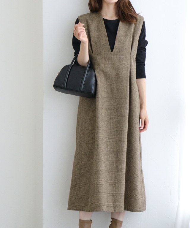 【ピエロ/Pierrot】の選べる柄タックジャンパースカート インテリア・キッズ・メンズ・レディースファッション・服の通販 founy(ファニー) 　ファッション　Fashion　レディースファッション　Fashion for Women　スカート　Skirts　インナー　Innerwear　カットソー　Cut and Sewn Top　チェック　Check, Plaid, Tartan　フレア　Flare, Flared　プチプライス・低価格　Affordable / Budget Price　チェック/ブラウン|ID: prp329100004470332 ipo3291000000032969744