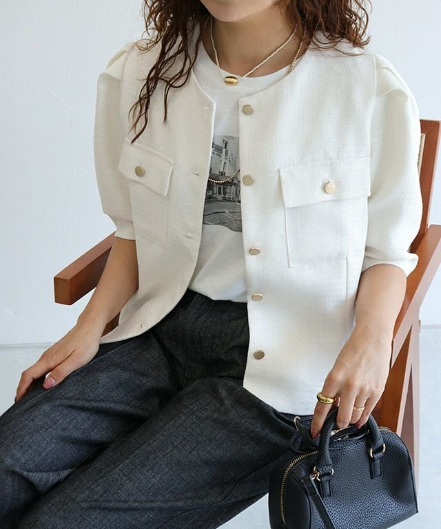 【ピエロ/Pierrot】のツイードジャケット インテリア・キッズ・メンズ・レディースファッション・服の通販 founy(ファニー) ファッション Fashion レディースファッション Fashion for Women アウター Coat / Outerwear Collection レディースジャケット・軽アウター Jackets コンパクト Compact, Small Size サマー Summer, Summer Style ジャケット Jacket, Outerwear ツイード Twill, Twill Weave プチプライス・低価格 Affordable / Budget Price エレガント 上品 Elegant 半袖 Short Sleeve, Half Sleeve サマーツイードパフスリーブジャケット|ID: prp329100004475658 ipo3291000000036120382