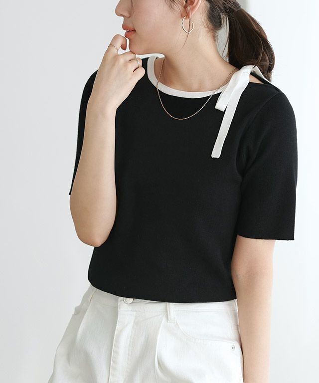 【ピエロ/Pierrot】のリボンデザインニットプルオーバー 人気、トレンドファッション・服の通販 founy(ファニー) 　ファッション　Fashion　レディースファッション　Fashion for Women　トップス・カットソー　Cut & Sew Tops　ニット　Knit Tops & Sweaters　カジュアルプルオーバー・ニットトップス　Pullovers & Knit Tops / Casual Pullovers　ショルダー　Shoulder, Shoulder Strap　フェミニン　Feminine, Girly　プチプライス・低価格　Affordable / Budget Price　リボン　Ribbon, Bow　 other-1|ID: prp329100004475678 ipo3291000000035622855