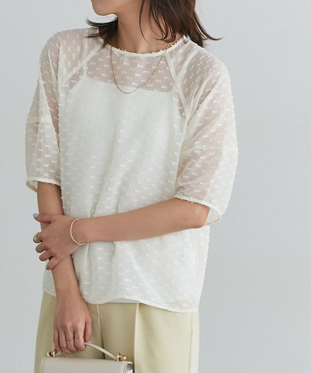 【ピエロ/Pierrot】のリボンフリンジジャカードブラウス インテリア・キッズ・メンズ・レディースファッション・服の通販 founy(ファニー) 　ファッション　Fashion　レディースファッション　WOMEN　トップス・カットソー　Tops/Tshirt　シャツ/ブラウス　Shirts/Blouses　2025年　2025　2025春夏・S/S　Ss,Spring/Summer,2025　シアー　Sheer　シンプル　Simple　フェミニン　Feminine　プチプライス・低価格　Affordable　167cm / オフホワイト / M|ID: prp329100004475681 ipo3291000000032366379