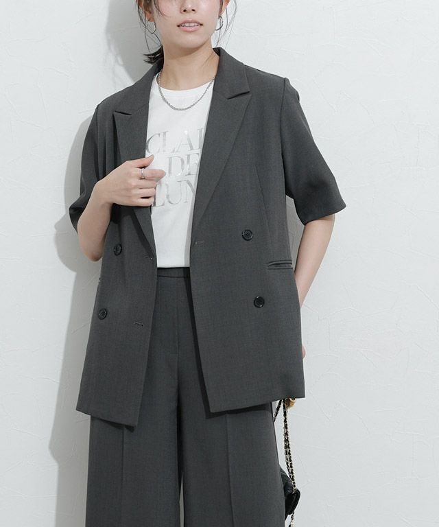 【ピエロ/Pierrot】の選べる接触冷感ハーフスリーブジャケット インテリア・キッズ・メンズ・レディースファッション・服の通販 founy(ファニー) 　ファッション　Fashion　レディースファッション　Fashion for Women　アウター　Coat / Outerwear Collection　レディースジャケット・軽アウター　Jackets　ジャケット　Jacket, Outerwear　ダブル　Double, Double-Breasted　テーラード　Tailored, Tailored Fit　プチプライス・低価格　Affordable / Budget Price　リネン　Linen, Linen Fabric　夏　Summer　167cm / A / チャコール / M|ID: prp329100004481049 ipo3291000000036072896