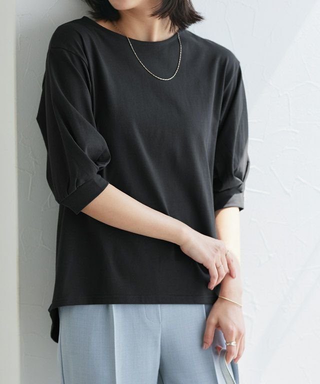 【ピエロ/Pierrot】の【イージーケア】パフスリーブオーバーTシャツ インテリア・キッズ・メンズ・レディースファッション・服の通販 founy(ファニー) 　ファッション　Fashion　レディースファッション　Fashion for Women　トップス・カットソー　Cut & Sew Tops　シャツ・ブラウス・オフィスカジュアル　Elegant Blouses & Button-Ups　ロングTシャツ・Tシャツ　Longline T-Shirts & Tees　スクエア　Square, Square Shape　スリーブ　Sleeve, Long Sleeve / Short Sleeve　プチプライス・低価格　Affordable / Budget Price　エレガント 上品　Elegant　167cm / ブラック / ボートネック / M|ID: prp329100004487503 ipo3291000000035481824