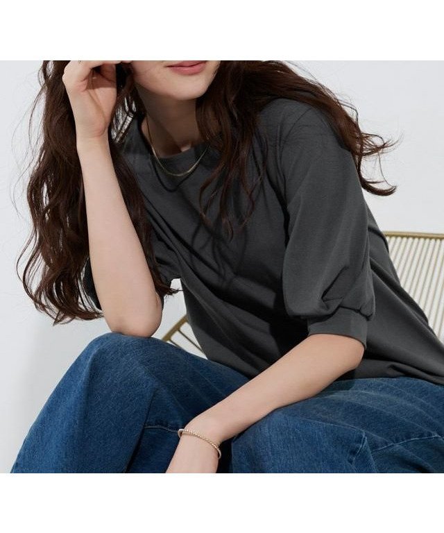 【ピエロ/Pierrot】の【イージーケア】パフスリーブオーバーTシャツ インテリア・キッズ・メンズ・レディースファッション・服の通販 founy(ファニー) 　ファッション　Fashion　レディースファッション　Fashion for Women　トップス・カットソー　Cut & Sew Tops　シャツ・ブラウス・オフィスカジュアル　Elegant Blouses & Button-Ups　ロングTシャツ・Tシャツ　Longline T-Shirts & Tees　スクエア　Square, Square Shape　スリーブ　Sleeve, Long Sleeve / Short Sleeve　プチプライス・低価格　Affordable / Budget Price　エレガント 上品　Elegant　166cm / チャコール / スクエアネック / M|ID: prp329100004487503 ipo3291000000035481826