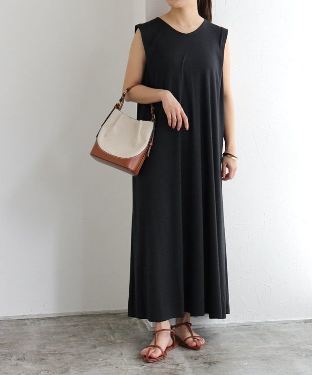【ピエロ/Pierrot】のVネックタックスリーブロングワンピース インテリア・キッズ・メンズ・レディースファッション・服の通販 founy(ファニー) 　ファッション　Fashion　レディースファッション　WOMEN　ワンピース　Dress　送料無料　Free Shipping　2025年　2025　2025春夏・S/S　Ss,Spring/Summer,2025　プチプライス・低価格　Affordable　150cm / ブラック / PM|ID: prp329100004493681 ipo3291000000031687912