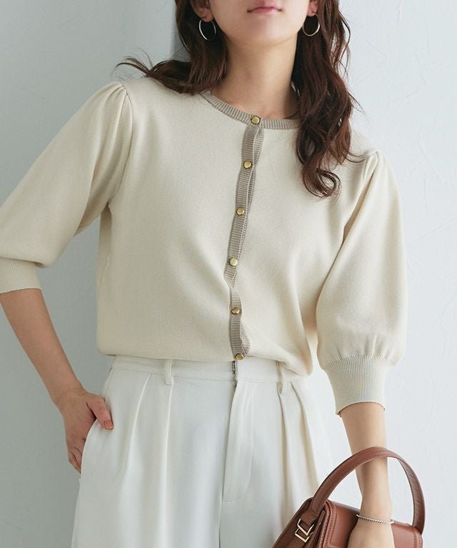 【ピエロ/Pierrot】の多機能バイカラーパフニットカーディガン インテリア・キッズ・メンズ・レディースファッション・服の通販 founy(ファニー) ファッション Fashion レディースファッション Fashion for Women トップス・カットソー Cut & Sew Tops ニット Knit Tops & Sweaters カーディガン・羽織り Layered Style Cardigans ウォッシャブル Machine Washable ギャザー Gathered, Ruffled フェミニン Feminine, Girly プチプライス・低価格 Affordable / Budget Price ベーシック Basic, Essential エレガント 上品 Elegant 抗菌 Antibacterial, Bacteria-Resistant 166cm / アイボリー×グレージュ / M|ID: prp329100004498041 ipo3291000000036123200